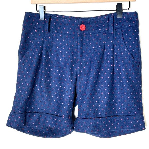 Paraella Royal blue w red polkadots pleated cuffed casual shorts medium M B147 - Picture 1 of 6